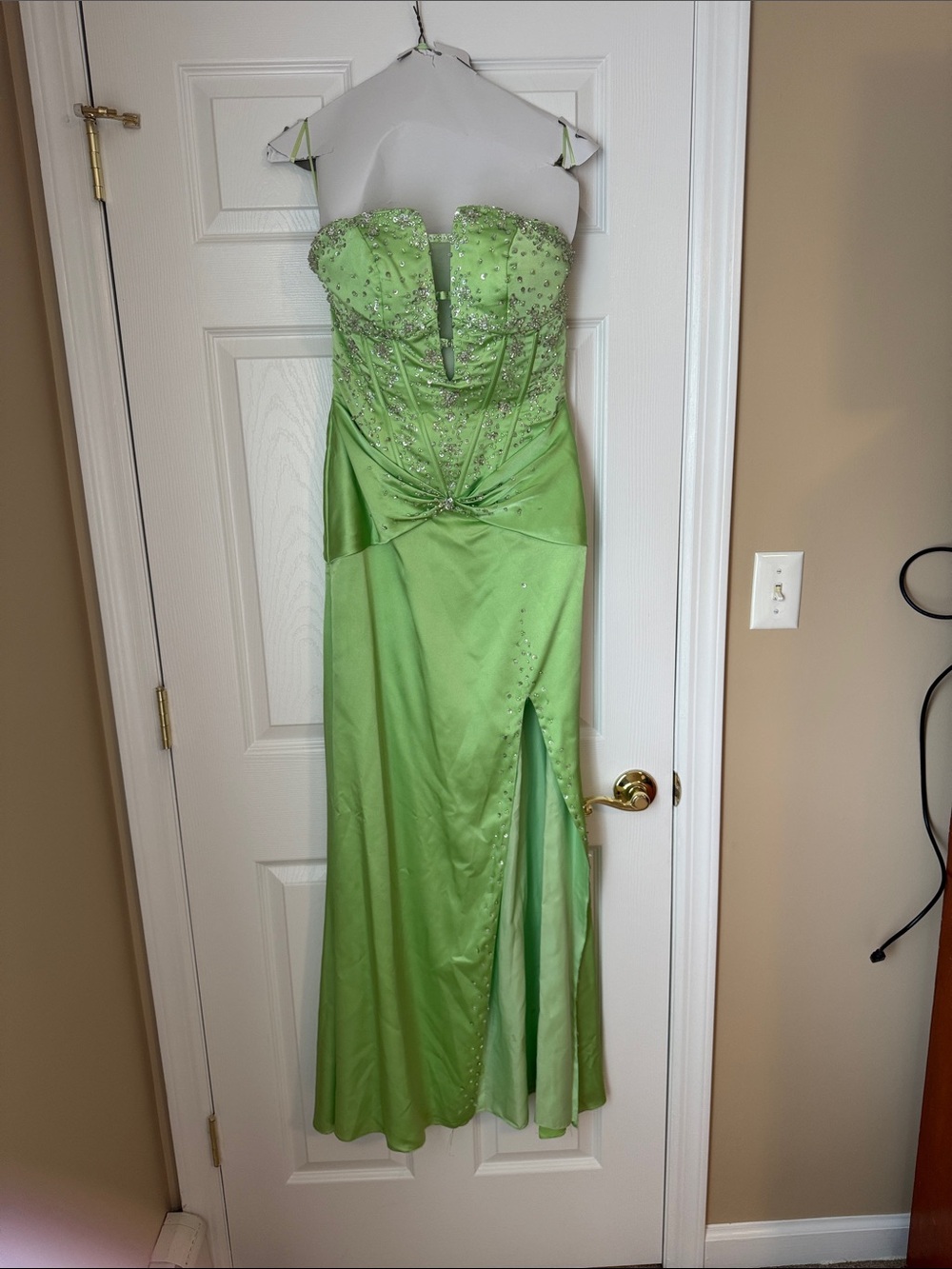 Strapless Beaded Lime Green Evening Gown